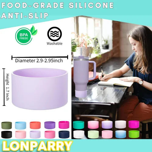 Vista 4 de Paquete de 2 botas de silicona para Stanley Cup de 30 oz y 40 onzas, protector inferior antideslizante y reductor de ruido, cubierta base de vaso