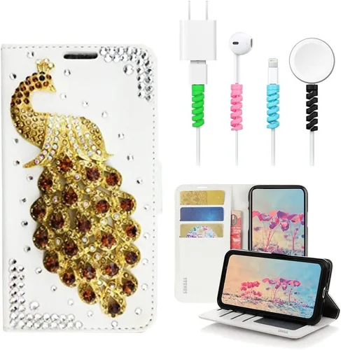 Vista 10 de Bling - Funda para Samsung Galaxy S21, diseño de pavo real en 3D, color negro
