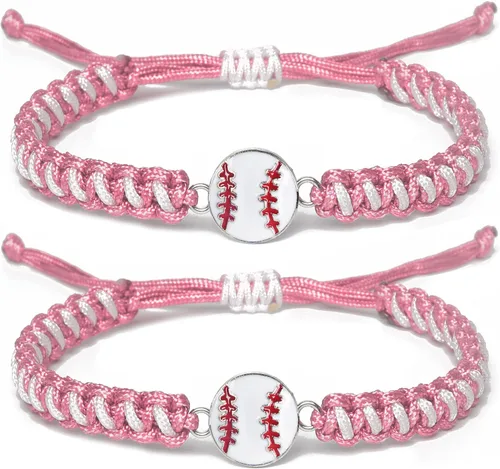 Vista 10 de Pulsera de béisbol 2 piezas para hombres, mujeres y niños Elegante pulsera deportiva trenzada Regalo de espíritu de equipo para niños y niñas