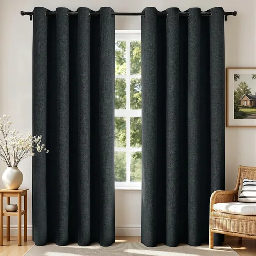 Vista 31 de Joydeco Cortinas opacas de 84 pulgadas de largo, 2 paneles burg, cortinas de oscurecimiento de habitación para dormitorio, cortinas térmicas Negro