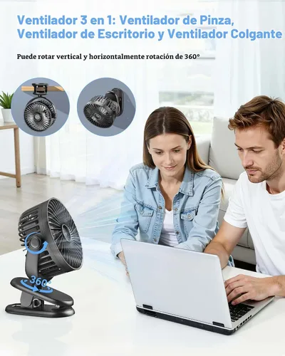 Vista 3 de TCJJ - Ventilador portátil con clip de 5200 mAh recargable para cochecito