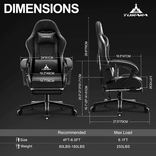 Vista 3 de Silla para Videojuegos, Silla de Oficina Ergonómica con Masaje, Asiento de Computadora con Reposapiés, Cojín de Muelles de Bolsillo, Silla