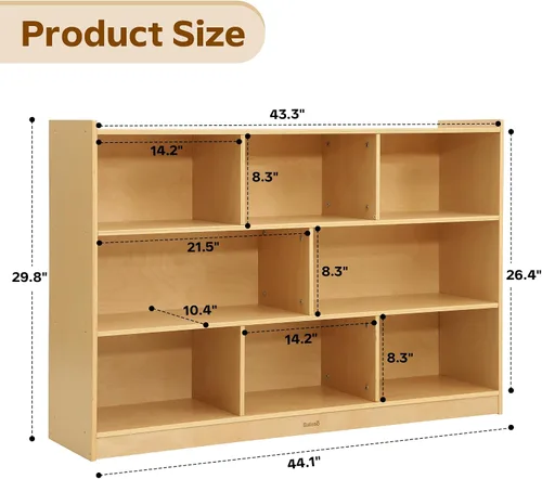 Vista 3 de Bateso Organizador de almacenamiento de juguetes para habitación de niños, estantería de madera para niños, para aula, organizador de almacenamiento