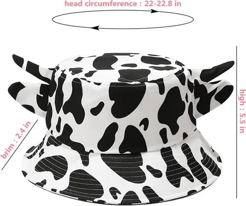 Vista 3 de Sombrero de pescador con estampado de vaca con orejas de cuerno lindas con estampado de vaca, sombrero de sol de playa de verano, sombrero