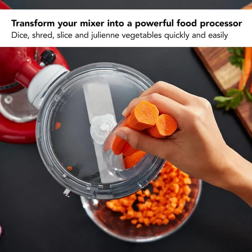 Vista 3 de KitchenAid Spiralizer Plus - Accesorio con cáscara, núcleo y rebanada, accesorio para procesador de alimentos plateado y KSM2FPA, kit de corte