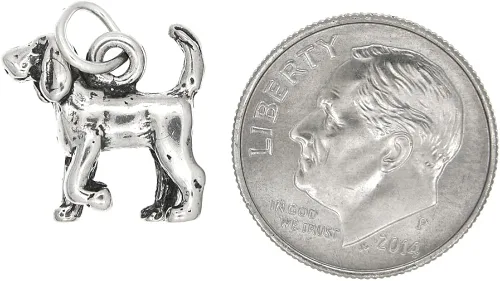 Vista 2 de Plata de ley con aspecto oxidado Tres dimensiones Bloodhound perro encanto