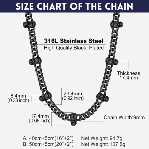 Vista 6 de Bandmax Barbed Wire Cuban Necklace for Women Men Stainless SteelBlack Gothic Thorns Skull Choker Necklace Bracelet Punk Jewelry -Gift Packed