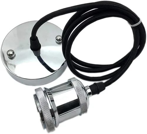 Vista 7 de Icole Lámpara colgante vintage, estilo industrial retro moderno E26 E27 soporte de lámpara cromado negro, rosa de techo negro, cable flexible