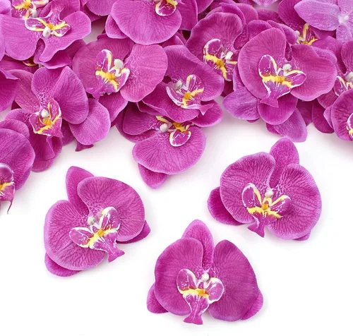 Vista 8 de Cabezales de flores artificiales de seda de Phalaenopsis, cabezas de orquídea mariposa falsas, rellenos de jarrón para el hogar, oficina, boda, Azul