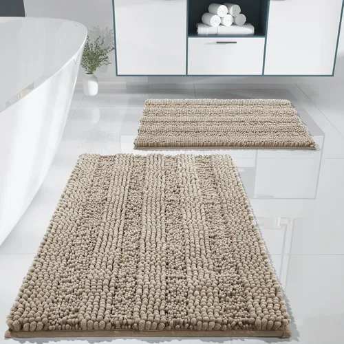 Vista 18 de Yimobra Juego de 2 alfombras de baño de felpilla suave y absorbente y alfombra para inodoro en forma de U, antideslizante, lavable a máquina