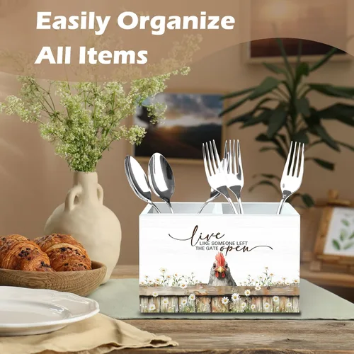 Vista 3 de DILSJ Organizador inspirador de 2 compartimentos para lápices, organizador para escritorio, amantes de los pollos regalos para mujeres, Live Like