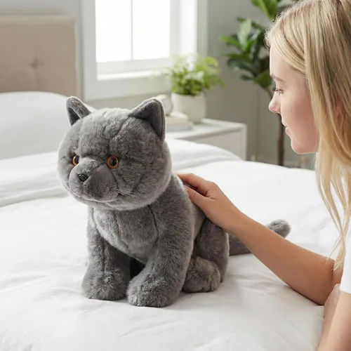 Vista 5 de Gato corto británico de peluche, gato gris de peluche de 11 pulgadas, juguete suave para niños (gato británico de pelo corto 2)