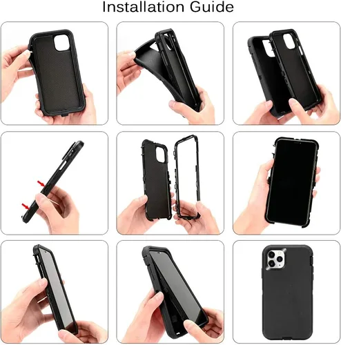 Vista 7 de Sansunto Funda para iPhone 13 Pro, doble capa de protección de cuerpo completo para hombres y mujeres, funda de goma de silicona no incorporada Negro