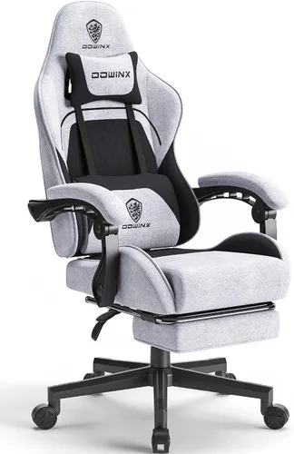 Vista 13 de Dowinx Silla de juegos de tela con cojín de resorte de bolsillo, silla de juegos de masaje con reposacabezas, silla ergonómica para computadora