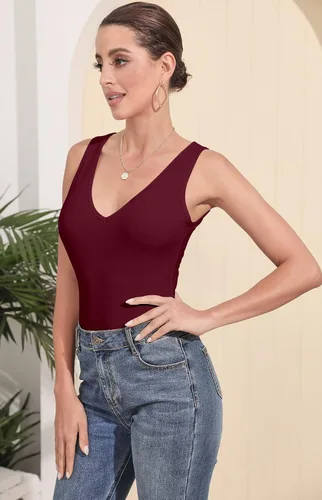 Vista 3 de MANGDIUP Bodysuit for Women V Neck Sleeveless Soft Comfortable Basic Tank Tops