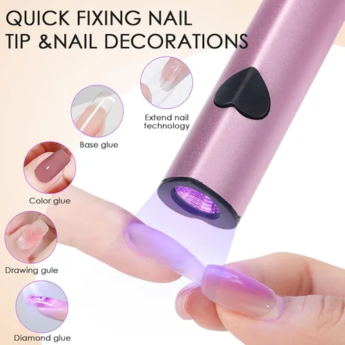 Vista 6 de Linssy Luz UV de mano de 10 W para uñas de gel, mini lámpara de uñas con USB recargable para esmalte de gel, arte de uñas 3D y uso doméstico (rosa)