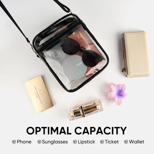 Vista 5 de JOWURY Bolso cruzado transparente para mujer, bolso de concierto aprobado por estadios para festivales de música y eventos deportivos, Negro