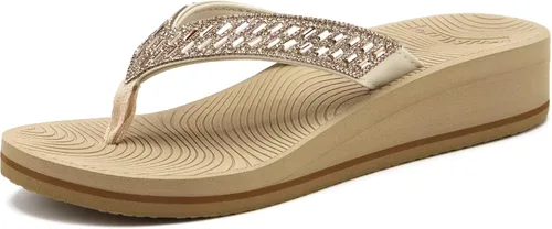 Vista 8 de KuaiLu Sandalias con plataforma de diamantes de imitación y soporte de arco para mujer