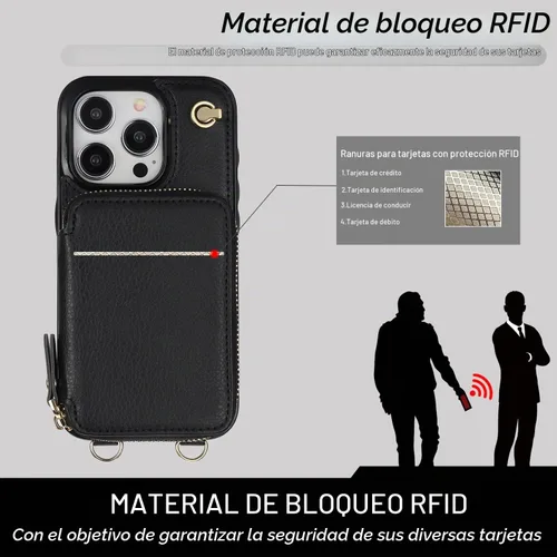 Vista 4 de Bocasal Funda tipo cartera cruzada con múltiples ranuras para iPhone 15 Pro Negro