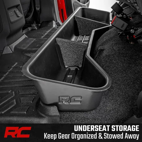 Vista 2 de Rough Country Caja de almacenamiento debajo del asiento para Nissan Frontier Crew Cab (2005-2025) - Organizador de bandeja trasera debajo