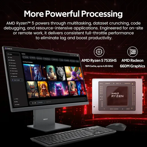 Vista 5 de Lenovo IdeaCentre AIO 3 23.8 pulgadas FHD todo en uno, AMD Ryzen 5 7535HS, 16 GB DDR5, 1.5 TB de almacenamiento