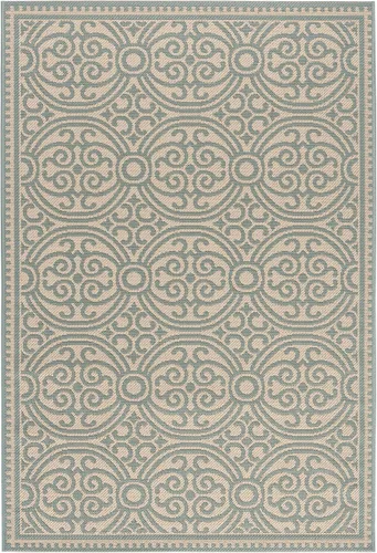 Vista 3 de SAFAVIEH Alfombra lavable para exteriores Linden Collection - 4 x 6 pies, aguamarina y crema, no desprende pelusa y fácil de limpiar, ideal