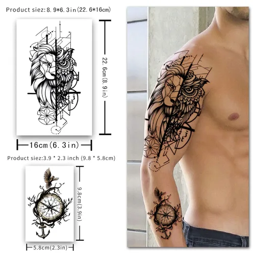 Vista 2 de Yazhiji 56 hojas de tatuajes temporales, 11 hojas de tatuajes de medio brazo para hombres o mujeres con 45 hojas de tatuajes falsos diminutos