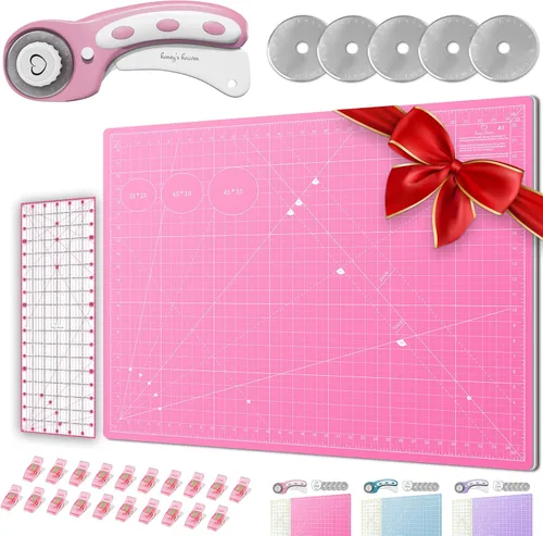 Vista 20 de Juego de cortador giratorio - Kit de acolchado incl. Cortador de tela de 45 mm, 5 cuchillas de repuesto - Ideal para manualidades, costura, parcheo