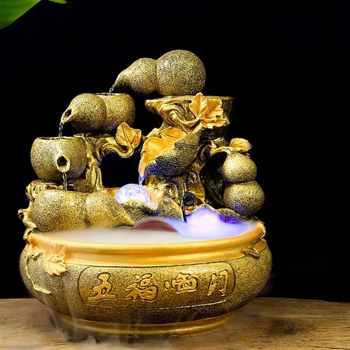 Vista 5 de SUNESA Fuente de mesa de resina, fuente de mesa para interiores, cascada, hogar, oficina, Feng Shui, riqueza, decoración de la suerte, apertura