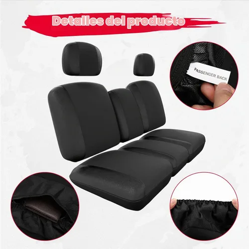 Vista 6 de Kemimoto Fundas de asiento UTV Negras, juego de fundas de asiento UTV impermeables y repelentes con funda para reposacabezas, compatibles con Can Am