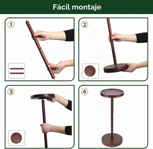 Vista 3 de Mesa auxiliar con pedestal de madera maciza de acacia - Mesa redonda pequeña para Martini