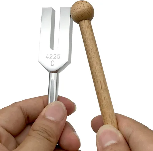 Vista 6 de Juego de diapasones de ángel 4096 Hz 4160 Hz 4225 Hz para limpieza de cristales, sintonizadores de ángel, martillo de madera y bolsa de terciopelo