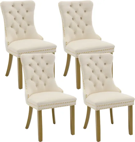 Vista 89 de Juego de 2 sillas de comedor de terciopelo beige, modernas sillas de cocina tapizadas