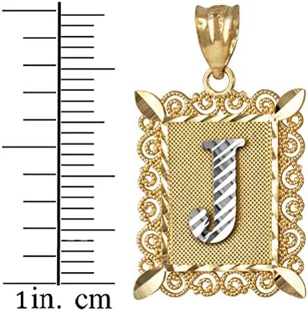 Vista 2 de LA BLINGZ Colgante de oro amarillo de 14 quilates con letra inicial del alfabeto J DC (SL)