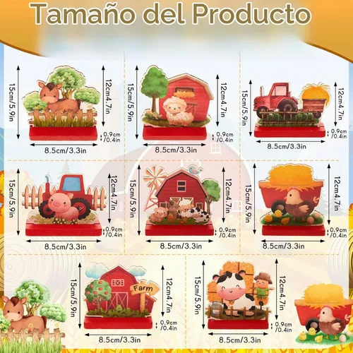 Vista 2 de 8 piezas de animales de granja, suministros para fiesta de cumpleaños, decoración temática de granja, decoración de baby shower, centro de mesa