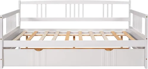 Vista 7 de Sofá cama de madera maciza, marco de sofá cama de madera completa, cama de madera con cama nido de tamaño individual, sofá cama con cabecero