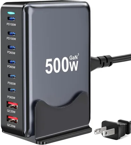 Vista 10 de 320W Bloque de Cargador USB C, Estación de Carga Rápida de 8 Puertos USB Hub PD 100W GaN Ⅲ Estación de Carga Pro para Múltiples Dispositivos