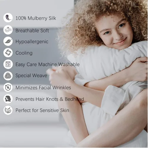 Vista 6 de Vernia juego de 2 fundas de almohada de seda natural para el cabello y la piel, ambos lados de 19 momme y 600 hilos con cremallera oculta