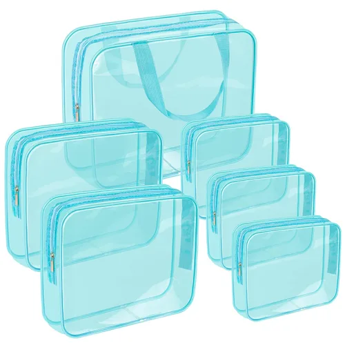 Vista 9 de APREUTY Bolsas de maquillaje transparentes, aprobadas por la TSA, juego de 3 bolsas de maquillaje grandes de PVC transparente con asa de cremallera