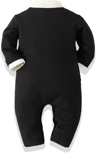 Vista 2 de EVGVAT Traje formal para bebé, traje de caballero de boda, conjunto de overol de esmoquin