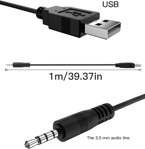 Vista 2 de Cable de carga USB de 0.138 in - 3.3 pies, conector de audio AUX macho a USB macho adaptador de carga, compatible con MP3, auriculares, altavoces