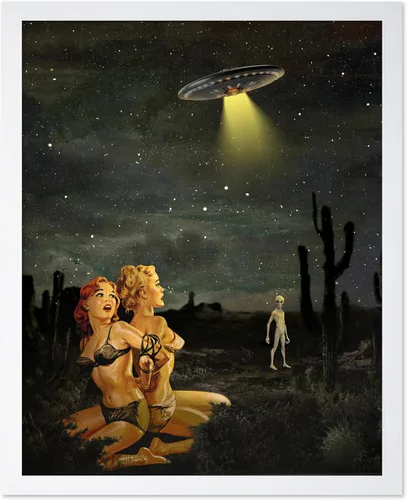 Vista 11 de Monem Art Póster de Alienígena - Impresión Retro de Chica Pin-Up - Arte de Nave Espacial - Arte de Collage - Arte OVNI - Arte Psicodélico - Arte