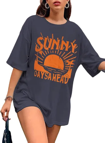 Vista 4 de Avanova Camiseta holgada de manga corta con estampado gráfico de sol para mujer