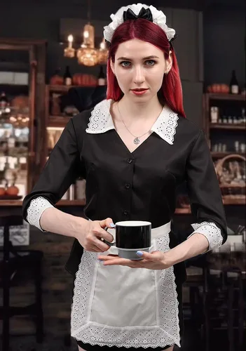 Vista 6 de FURPHI Disfraz de sirvienta francesa de talla estadounidense, disfraz de vestido de delantal para Navidad, Halloween