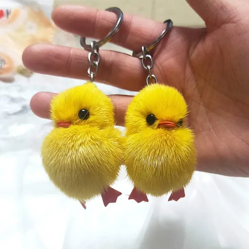 Vista 6 de LIANGLIN WU llavero para mujeres y hombres, 5 piezas peludas de pato amarillo pelusa suave pollitos llaveros Pascua llavero bolso joyería accesorios