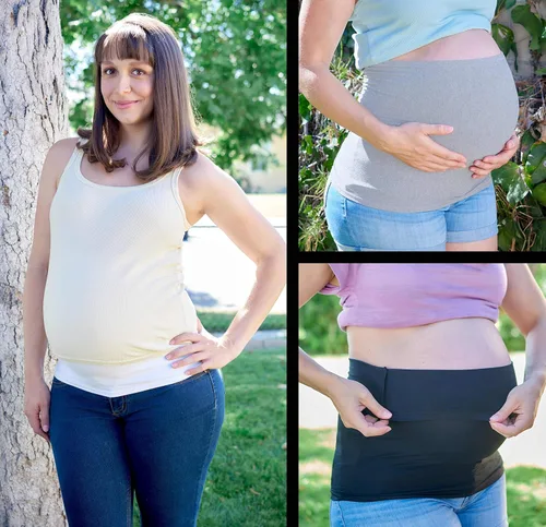 Vista 10 de Bandas para el vientre: disponibles en 8 tamaños y 7 colores. Extensor de camisa de maternidad y posparto, 3 paquetes para todas las etapas