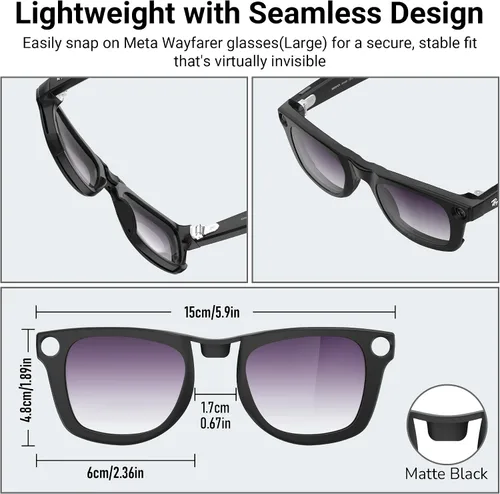 Vista 6 de HiBloks Transition/Gradient Polarized Clip-On Lens for RayBan Meta Wayfarer UV Protection Clip-On Lenses Matte/Shiny Accessories for Ray-Ban Meta