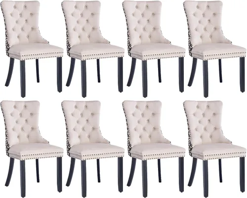 Vista 173 de SoarFlash Juego de 2 sillas de comedor de terciopelo, silla lateral de respaldo alto, silla lateral moderna tapizada de alta gama con botones Beige