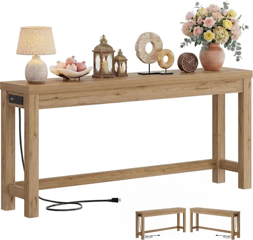 Vista 12 de Cyclysio Mesas de consola de 160 cm para entrada, mesas de consola largas para sala de estar, mesa detrás del sofá, mesa de entrada de granja