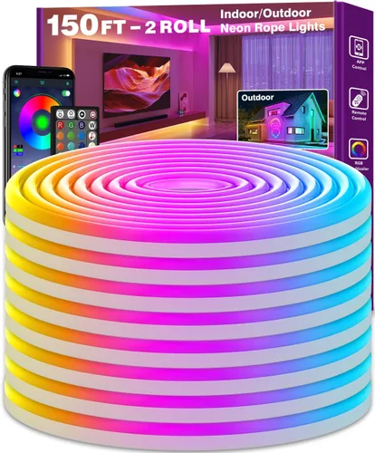 Vista 9 de SINLEY Cuerda de luces LED de neón, control con aplicación/control remoto, luces LED flexibles, múltiples modos, luces de neón RGB para exteriores